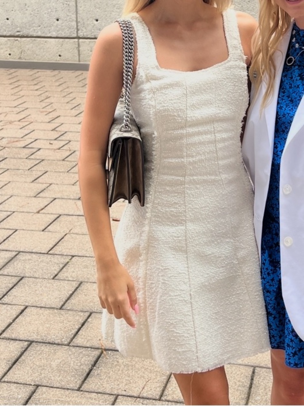 Aqua Cream Square-Neck Mini Dress with Wide Straps